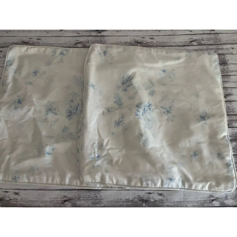 Vintage‎ Flower Decorative PAIR Cotton Square Decorative Pillow Blue Ivory 17